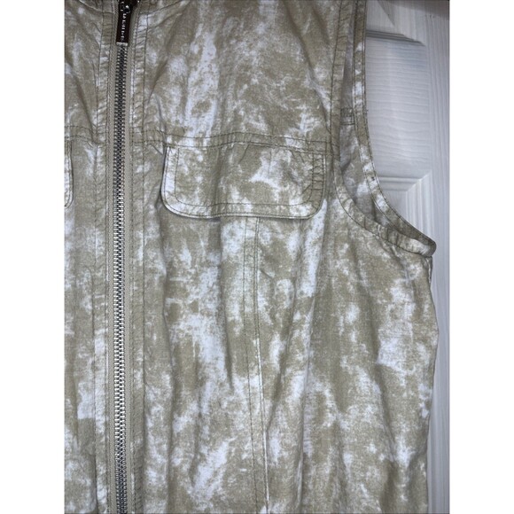 Medium Designer Michael Kors Sleeveless Khaki & White Acid Wash Zip-Up Dress - Picture 5 of 14